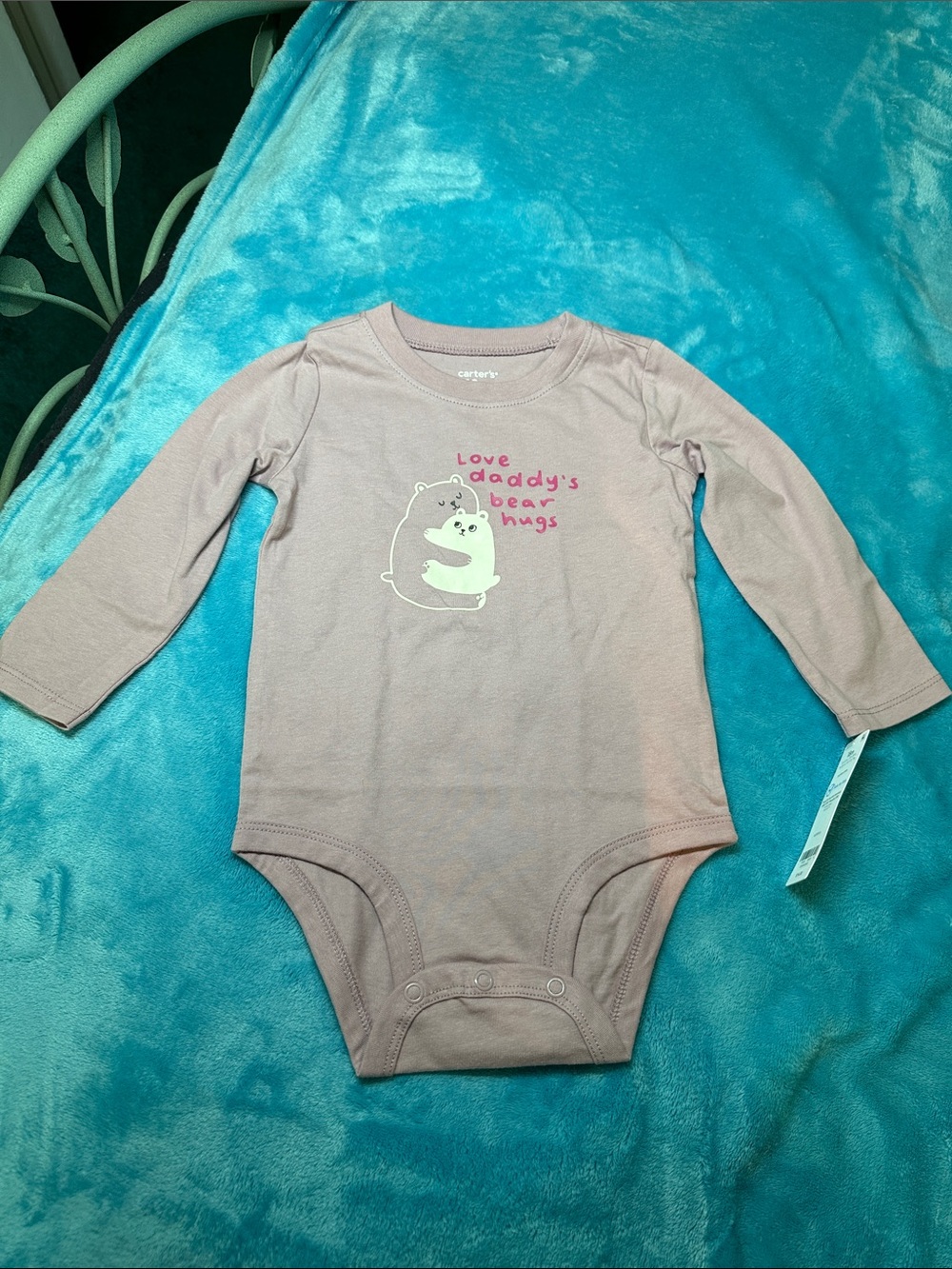 Carter's Mauve Long-Sleeve Baby One-Piece with Bear Hug Graphic